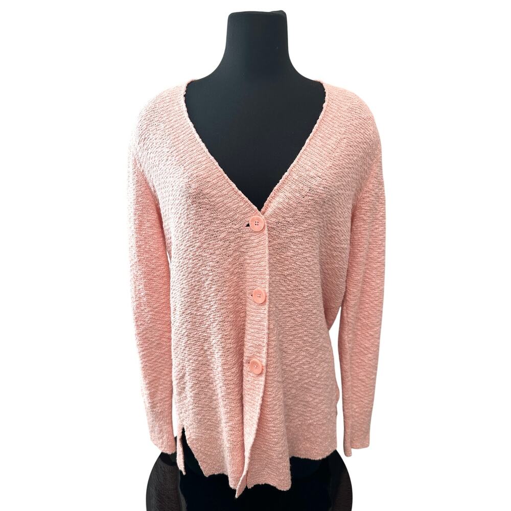 J.JILL Pink Textured Knit Button Front Cardigan Sweater | Tall Medium - Picture 2 of 7